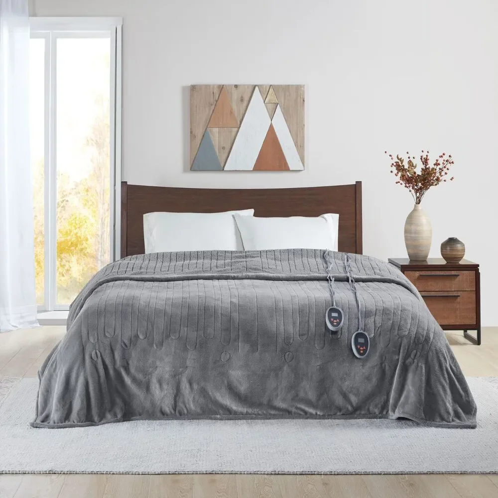 Beautyrest Heated Microlight to Berber Blanket King - Gray